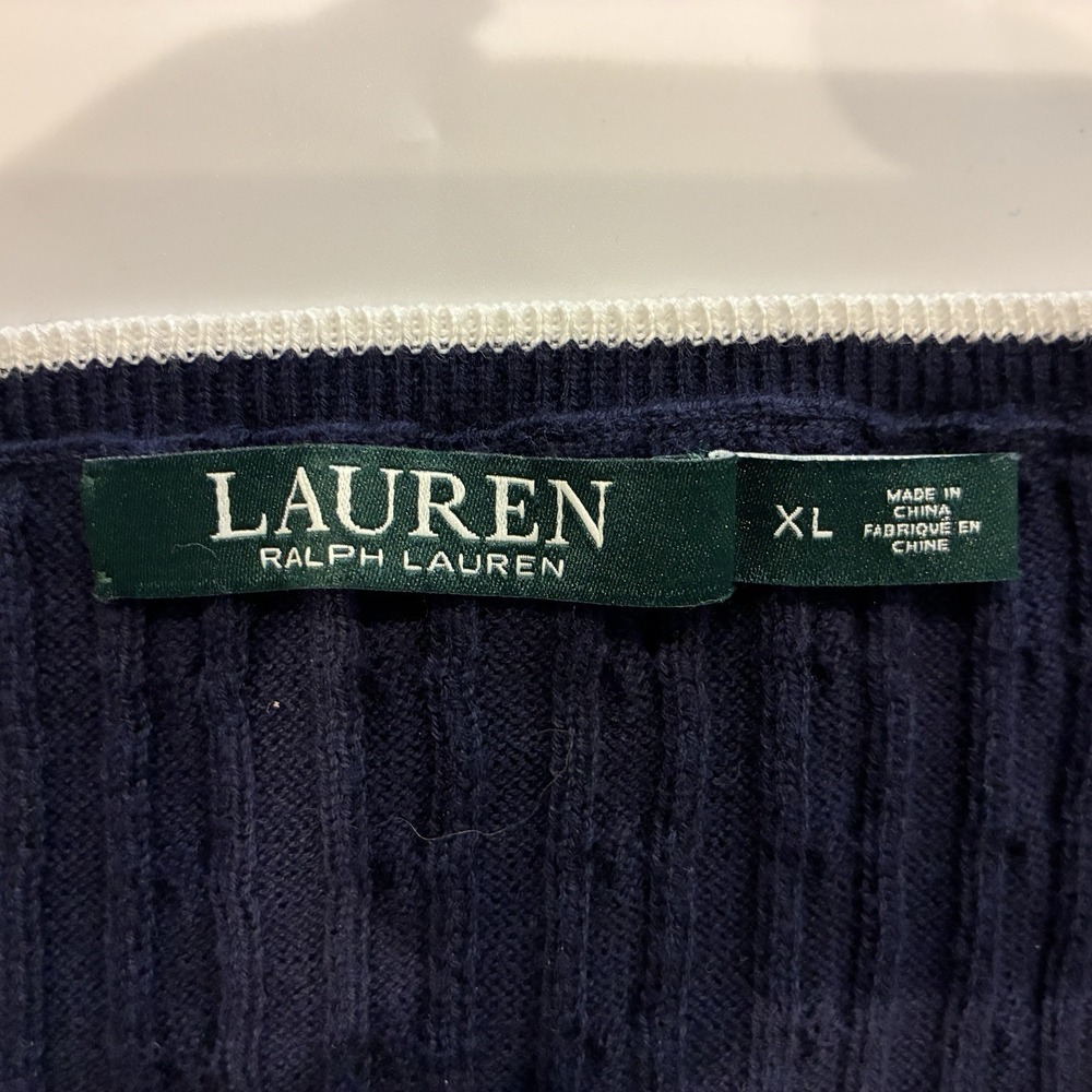Lauren Ralph Lauren Womens Cable Knit Sweater XL Navy V-Neck Old Money Preppy - Picture 6 of 11